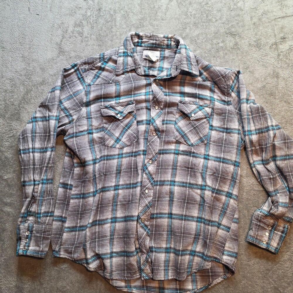 Wrangler Button Up Shirt Mens XL Gray Plaid Long Sleeve Western Pearl Snap